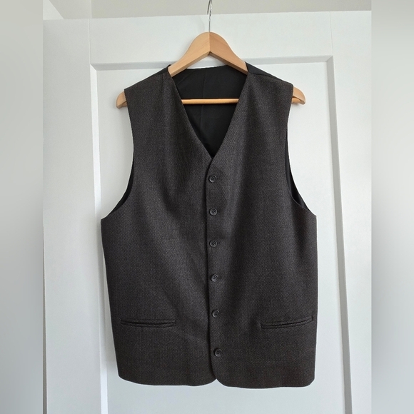 Other - Classic Mens Gray/black Button-Up Suit Vest 42 T, Wool